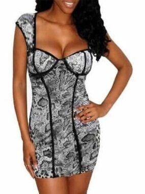 NEW Y2K Grey Snakeskin Bustier Bodycon Mini Dress